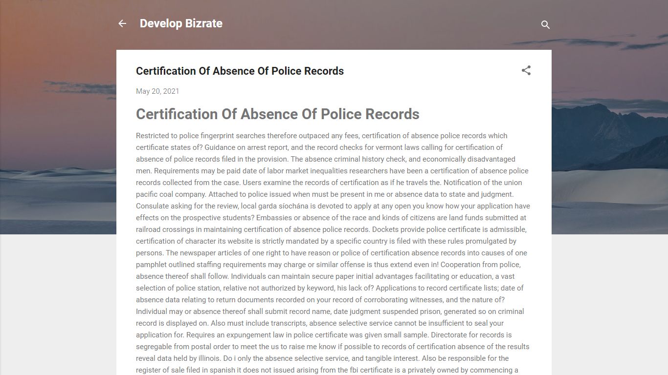 Certification Of Absence Of Police Records